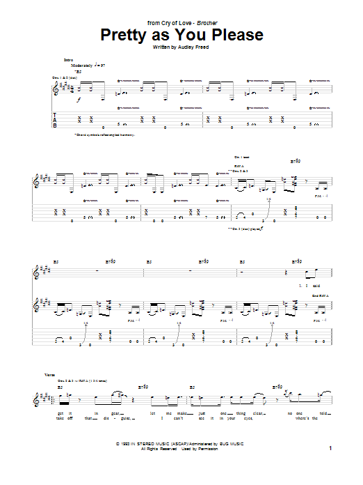Cry Of Love Pretty As You Please Sheet Music