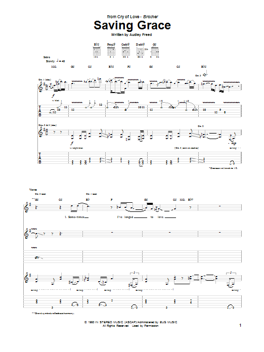 Cry Of Love Saving Grace Sheet Music
