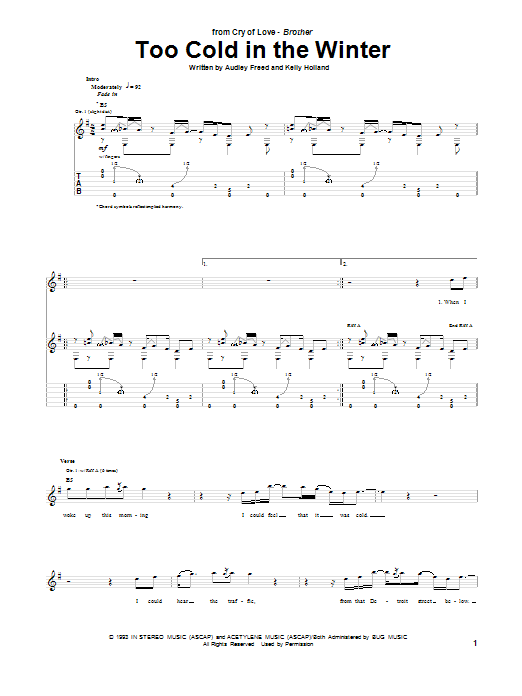 Cry Of Love Too Cold In The Winter Sheet Music