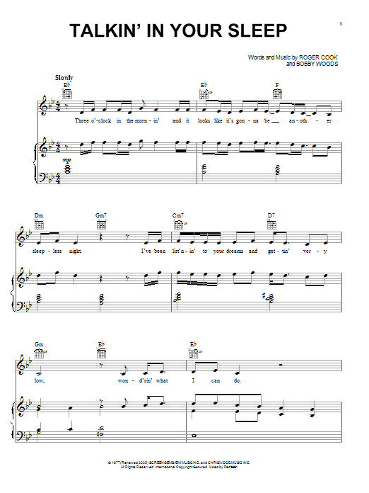 Crystal Gayle Talkin' In Your Sleep Sheet Music