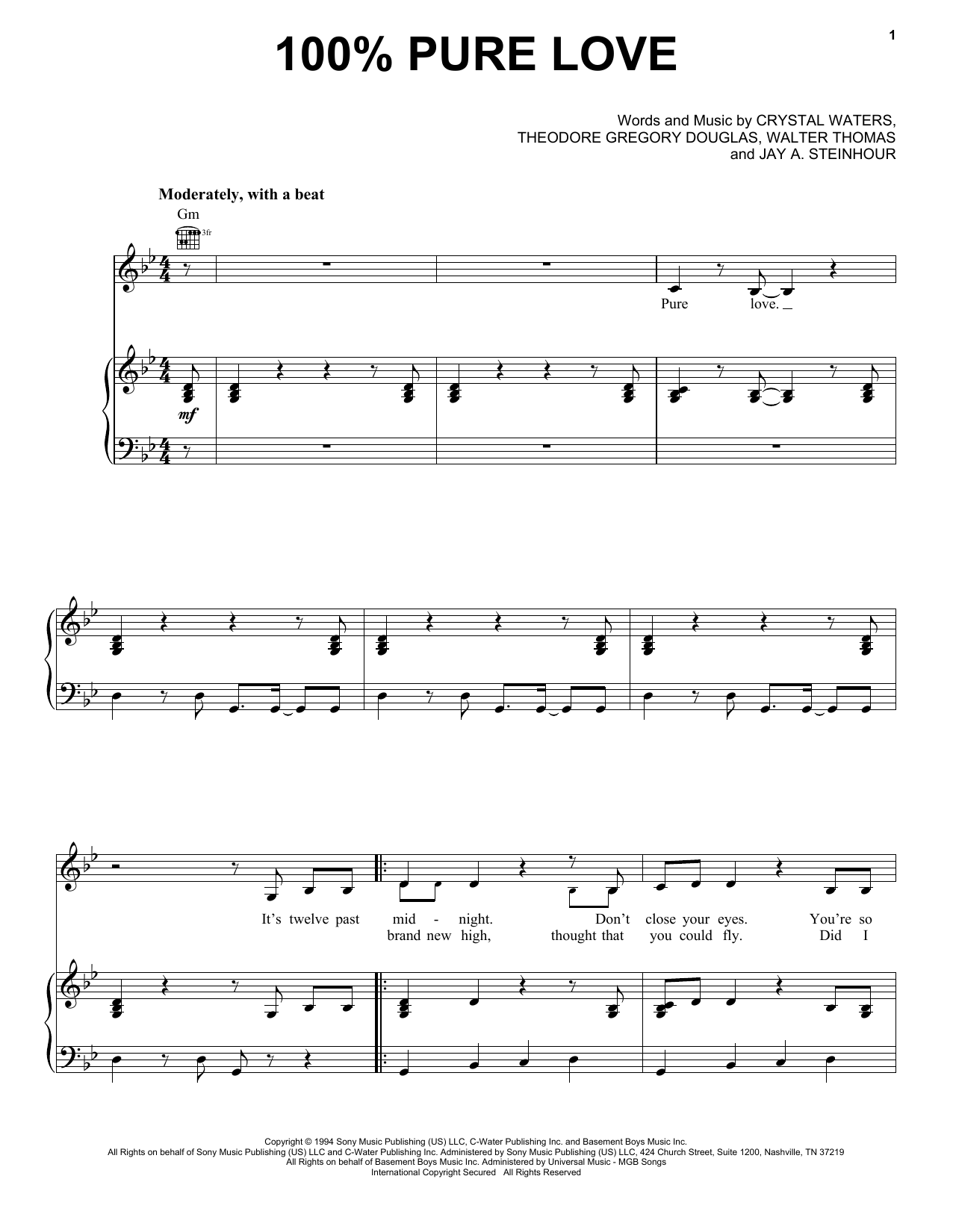 Crystal Waters 100% Pure Love Sheet Music