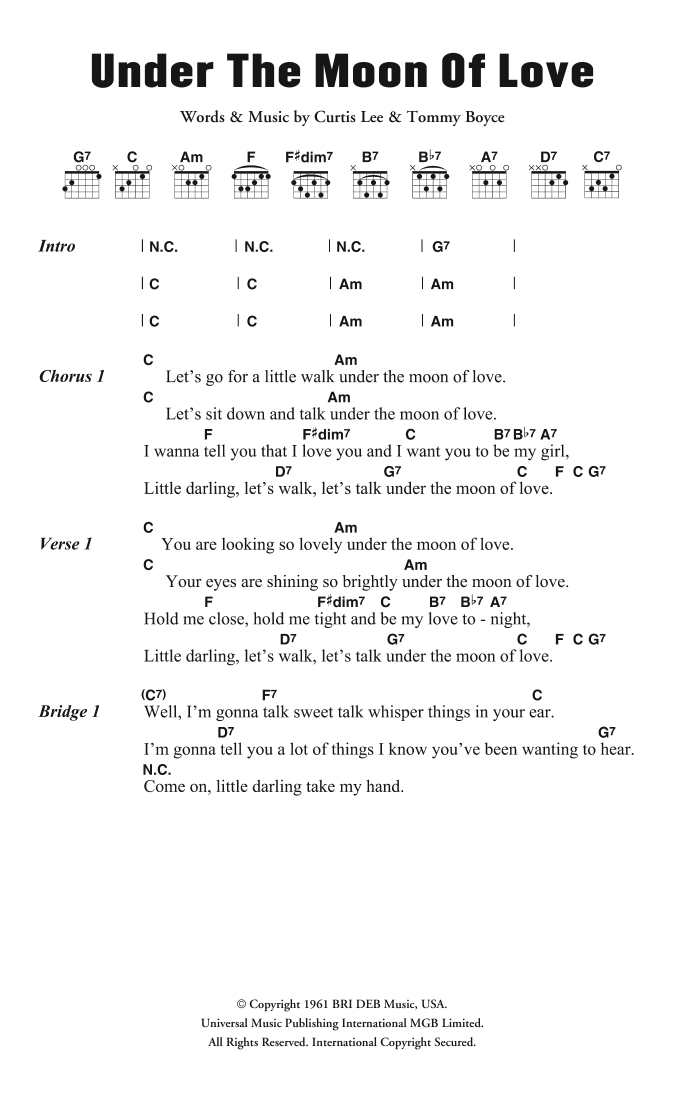 Curtis Lee Under The Moon Of Love Sheet Music