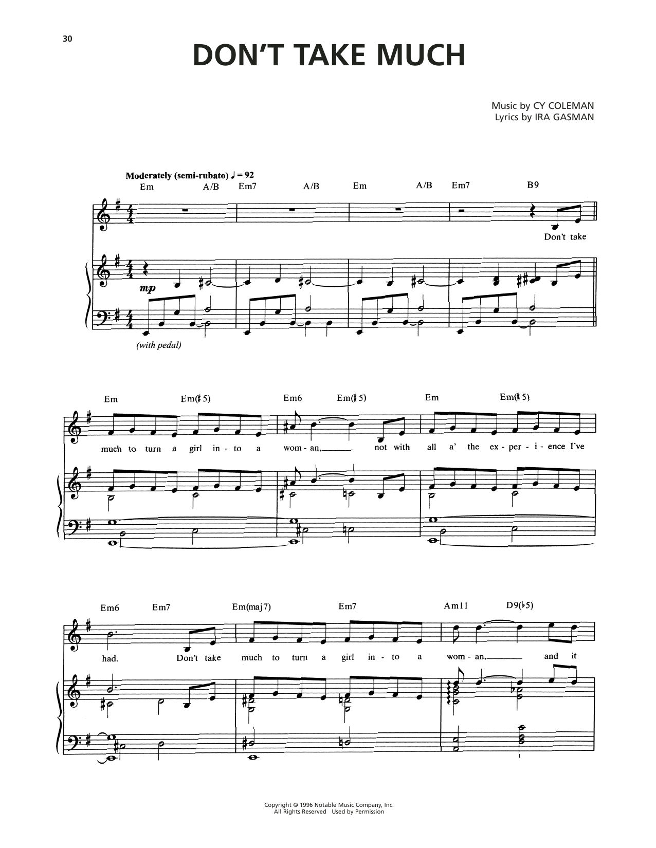 Cy Coleman Don't Take Much (from The Life) Sheet Music