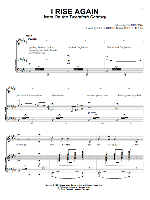 Cy Coleman I Rise Again (from On The Twentieth Century) Sheet Music