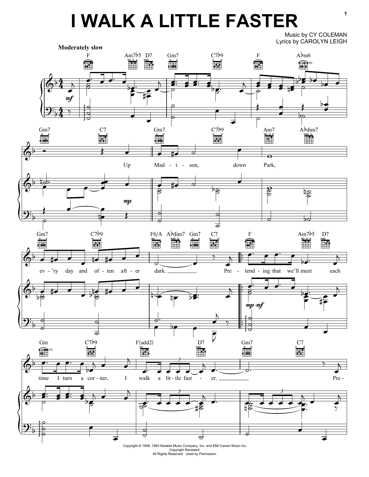 Cy Coleman I Walk A Little Faster Sheet Music