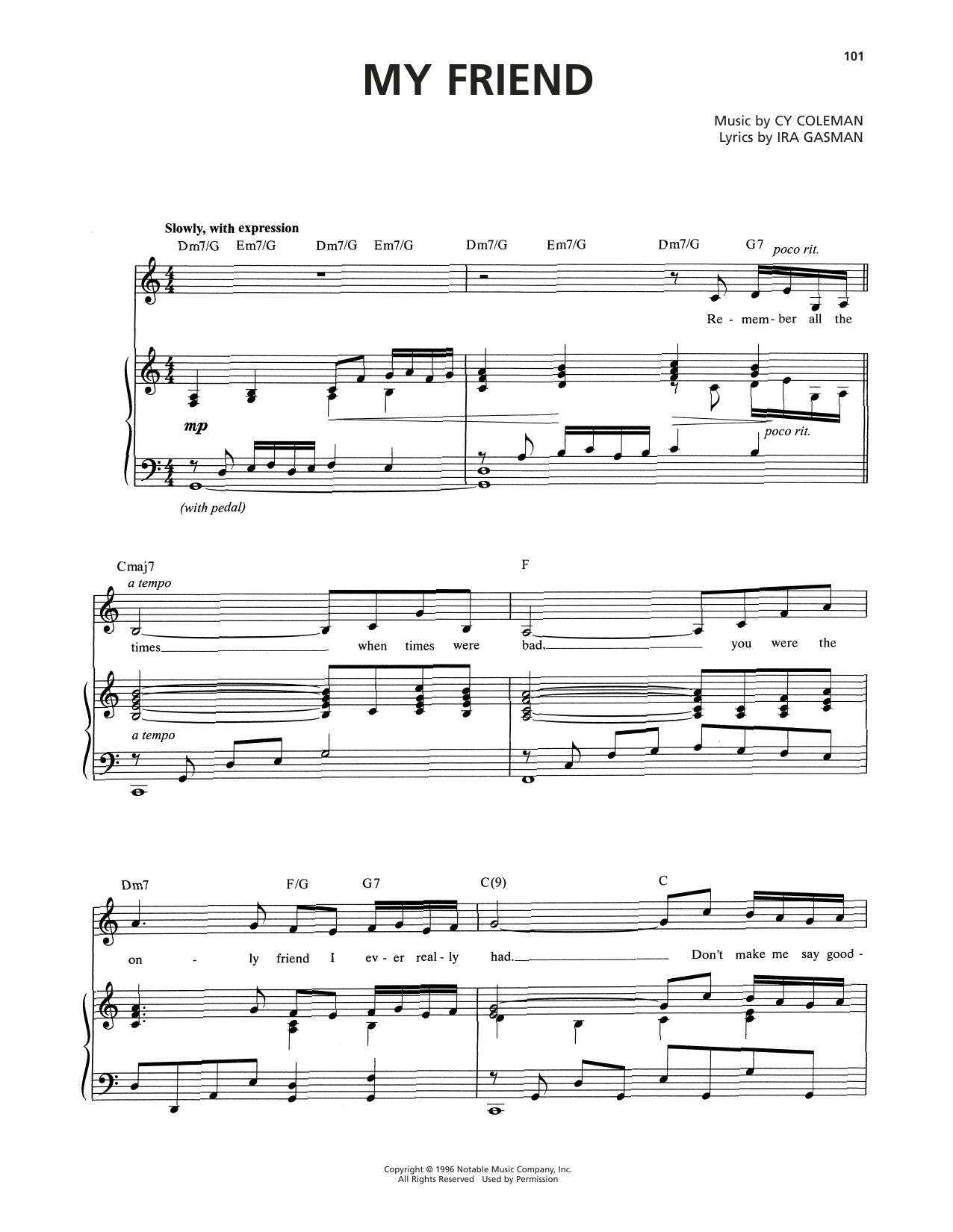 Cy Coleman My Friend (from The Life) Sheet Music