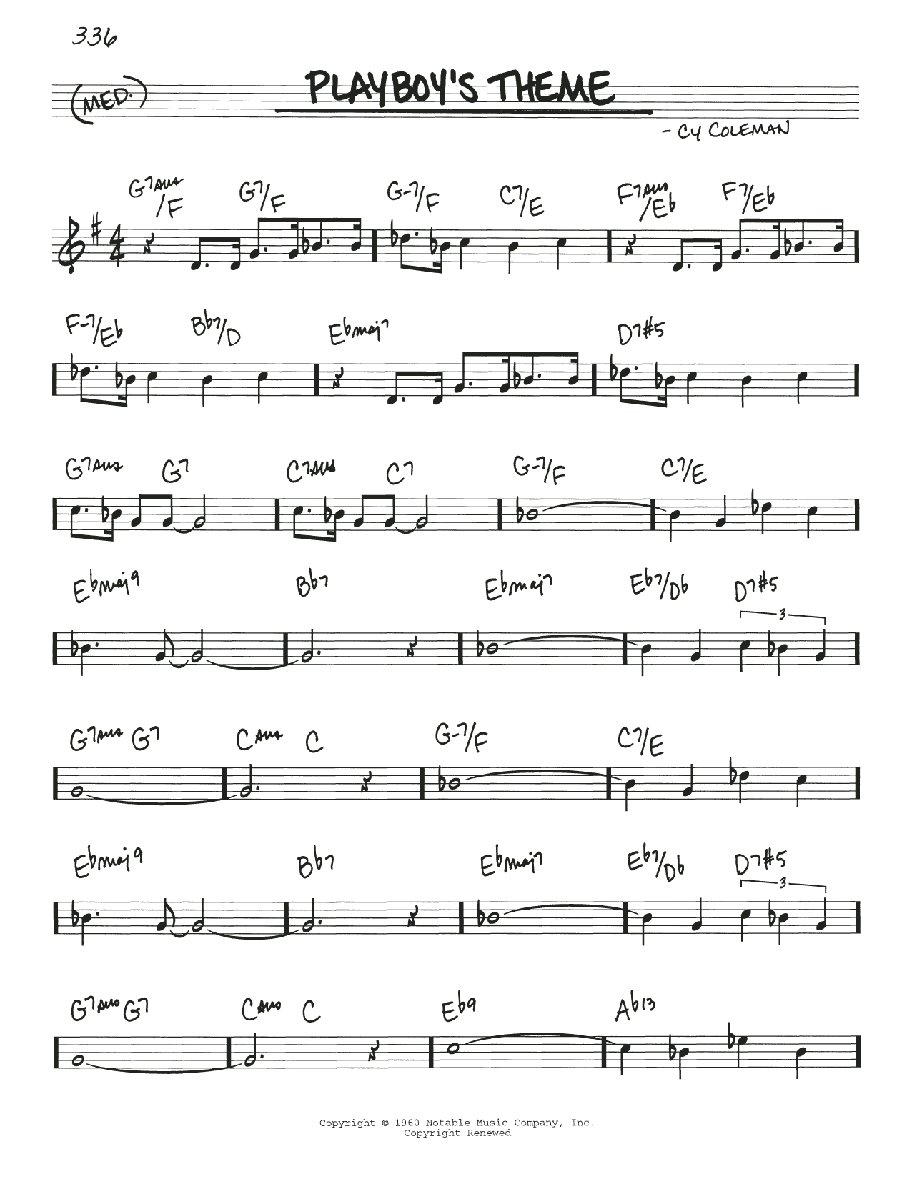 Cy Coleman Playboy's Theme Sheet Music