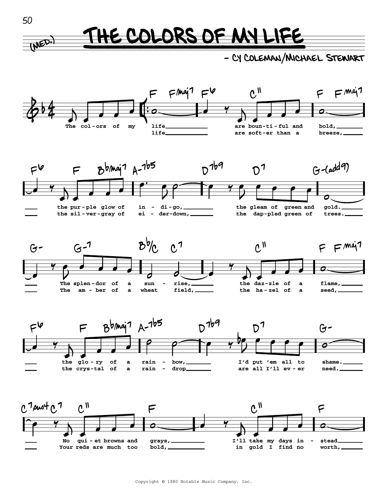 Cy Coleman The Colors Of My Life (High Voice) (from Barnum) Sheet Music