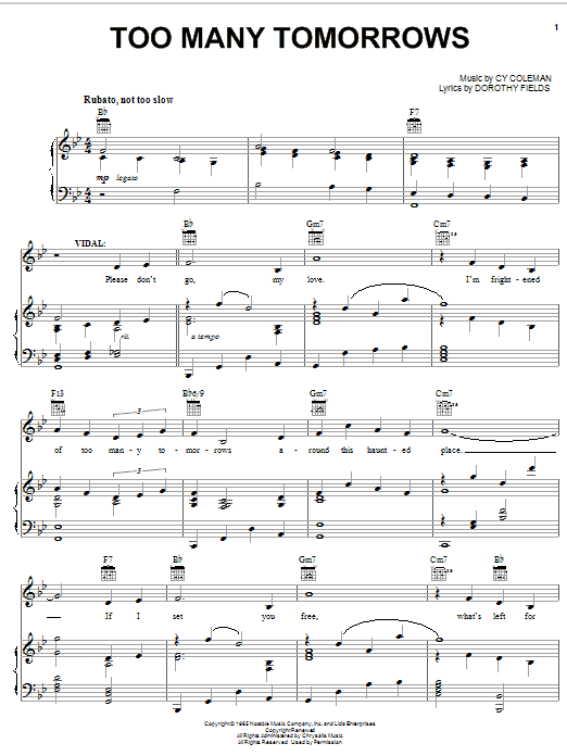 Cy Coleman Too Many Tomorrows Sheet Music