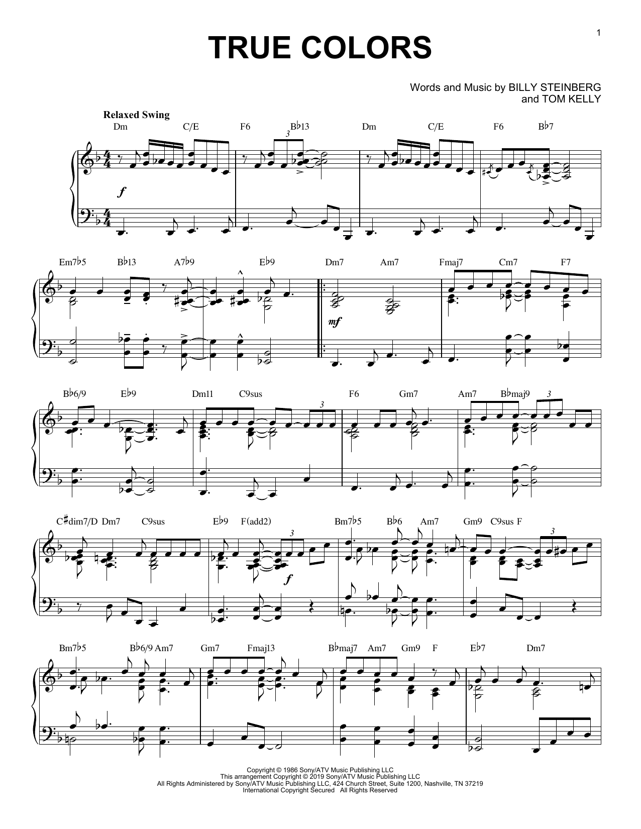 Cyndi Lauper True Colors [Jazz version] Sheet Music