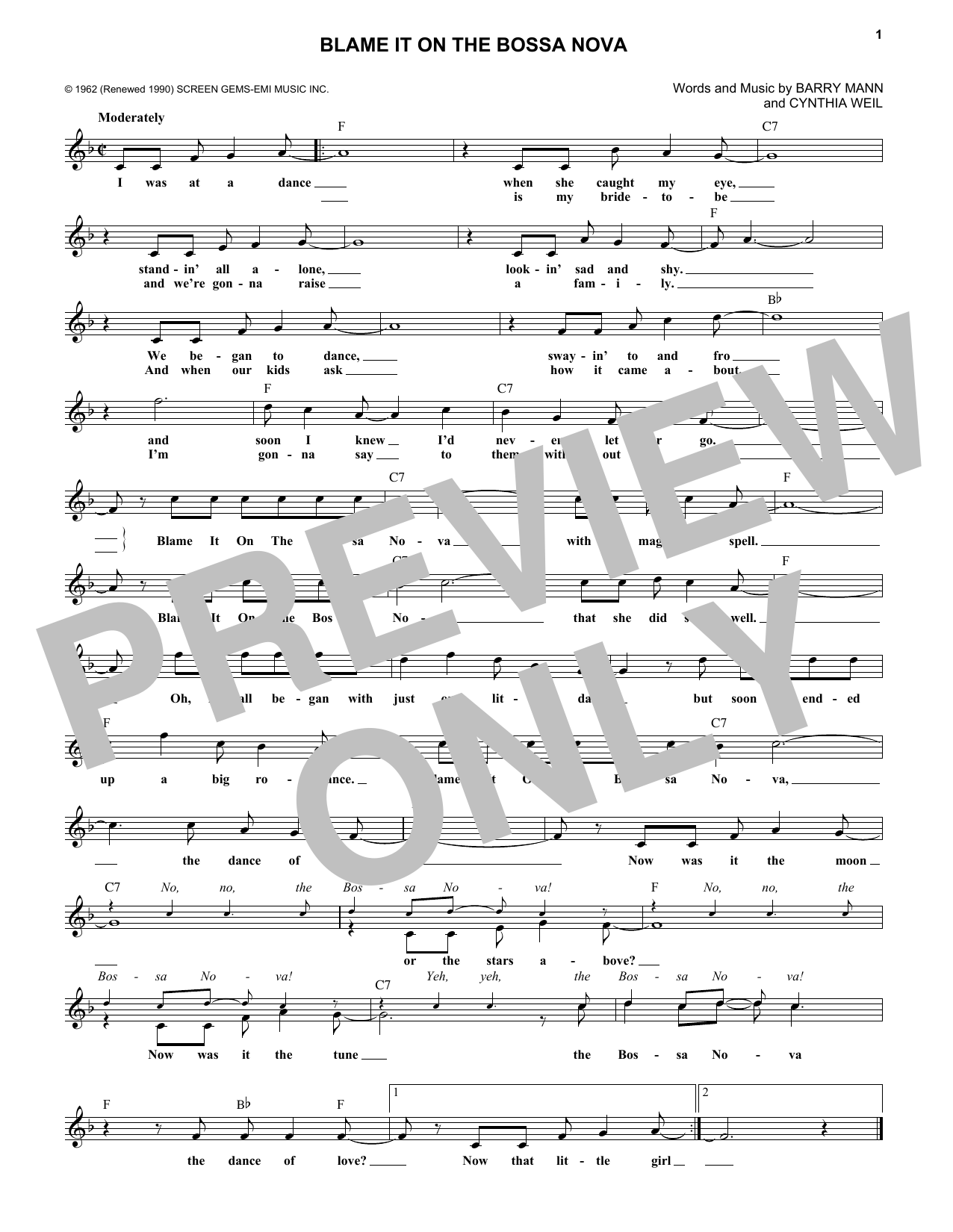 Cynthia Weil Blame It On The Bossa Nova Sheet Music