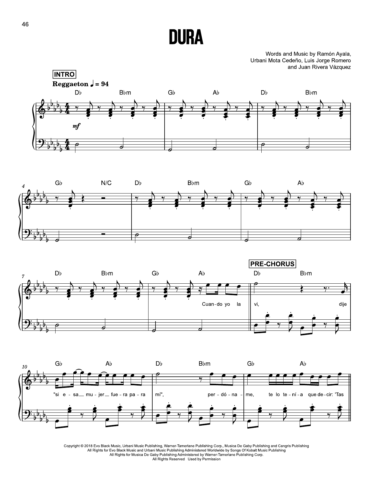 Daddy Yankee Dura Sheet Music