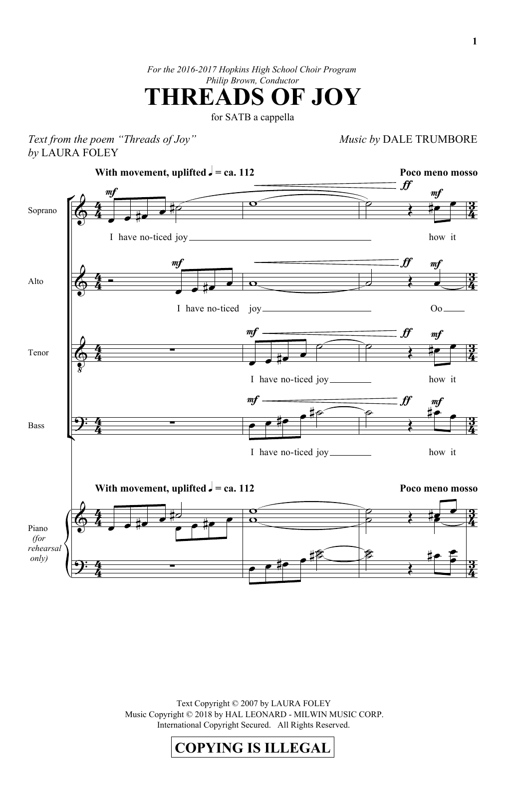 Dale Trumbore Threads Of Joy Sheet Music