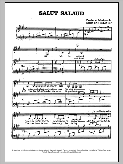 Dalida Salut Salaud Sheet Music