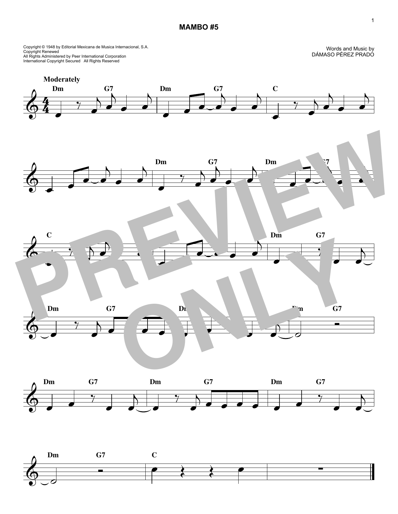Damaso Perez Prado Mambo #5 Sheet Music