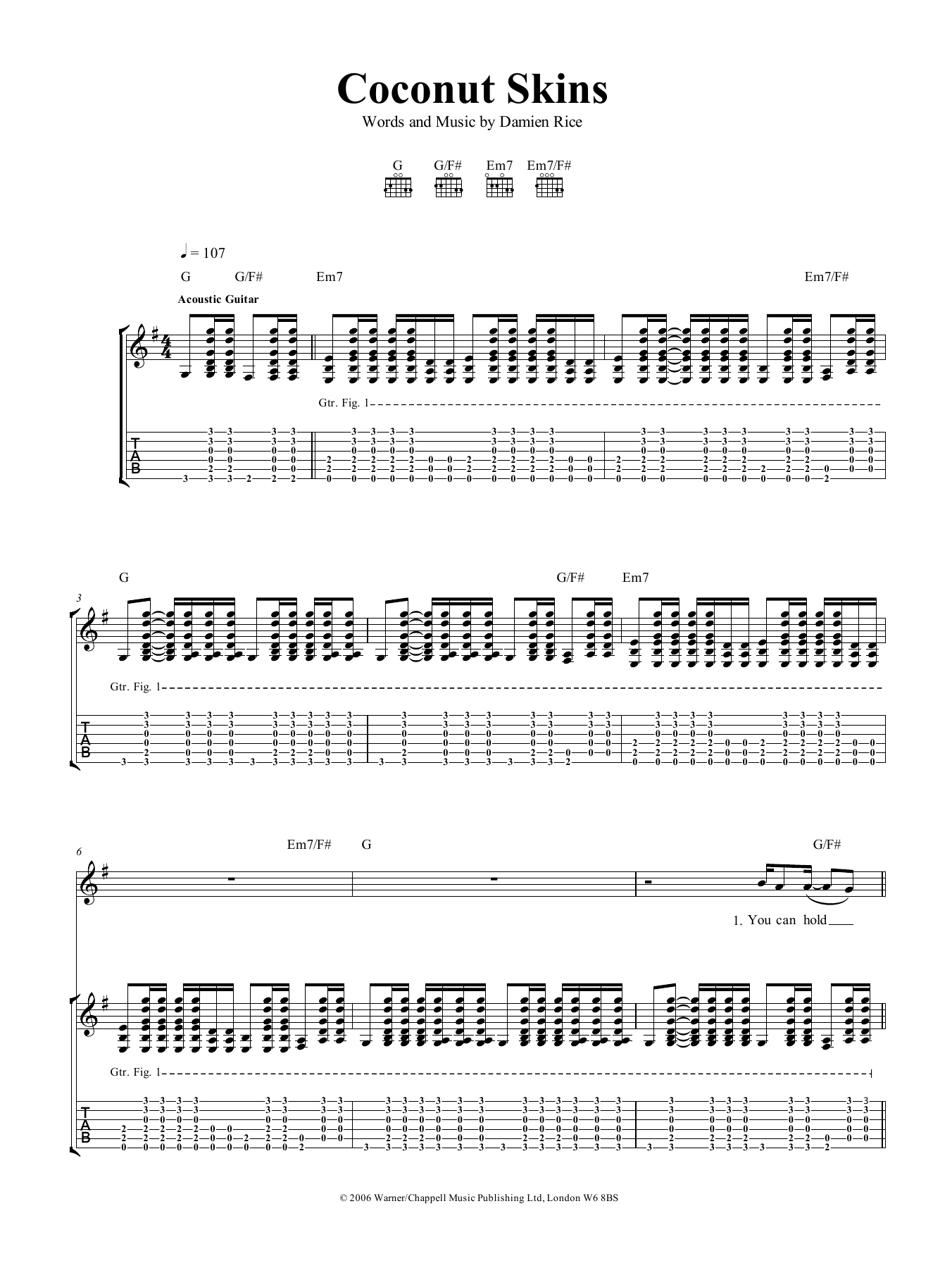 Damien Rice Coconut Skins Sheet Music