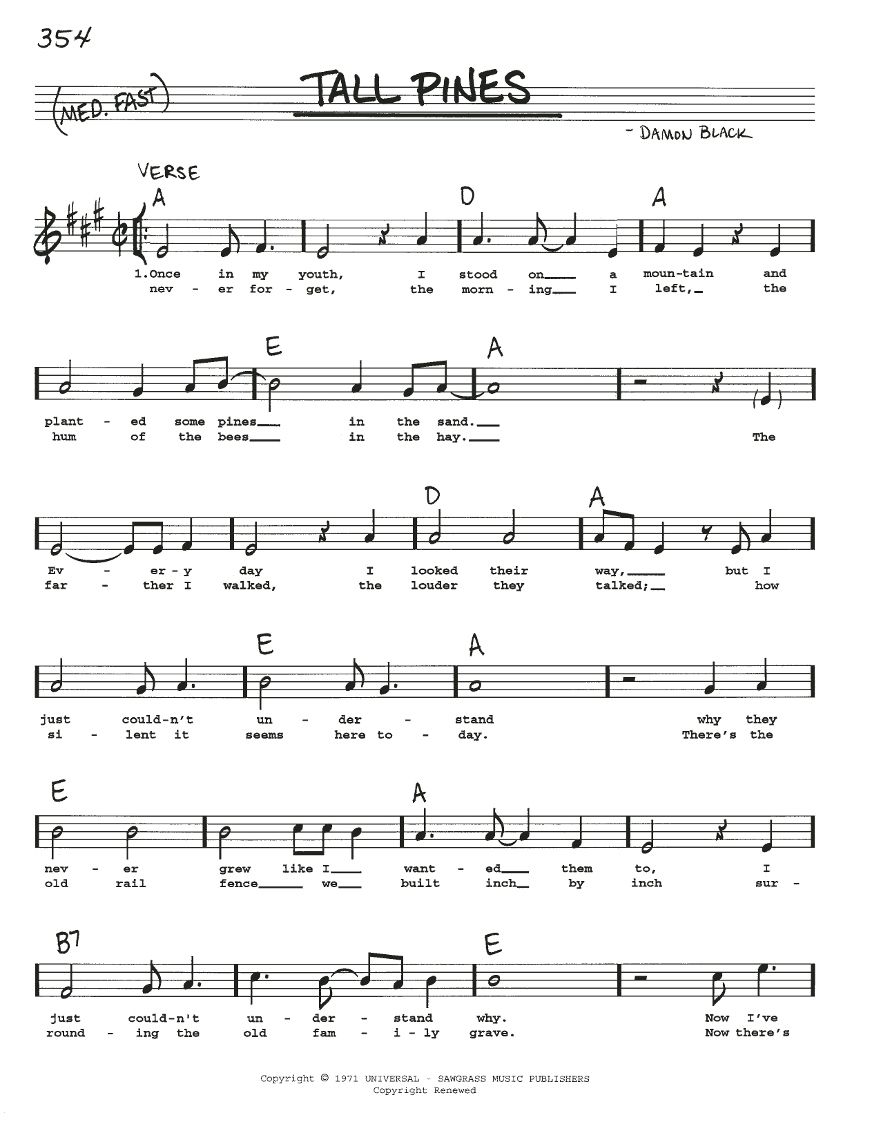 Damon Black Tall Pines Sheet Music