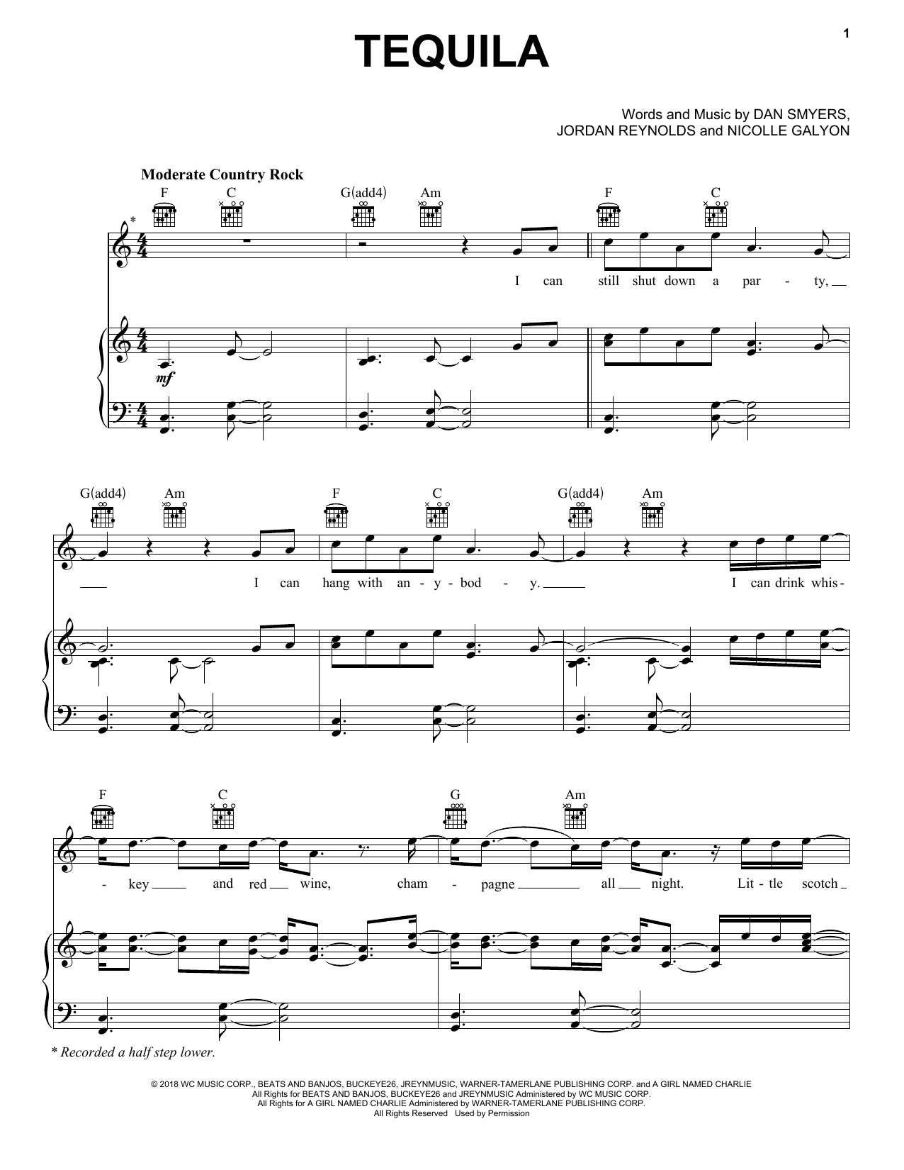 Dan + Shay Tequila Sheet Music
