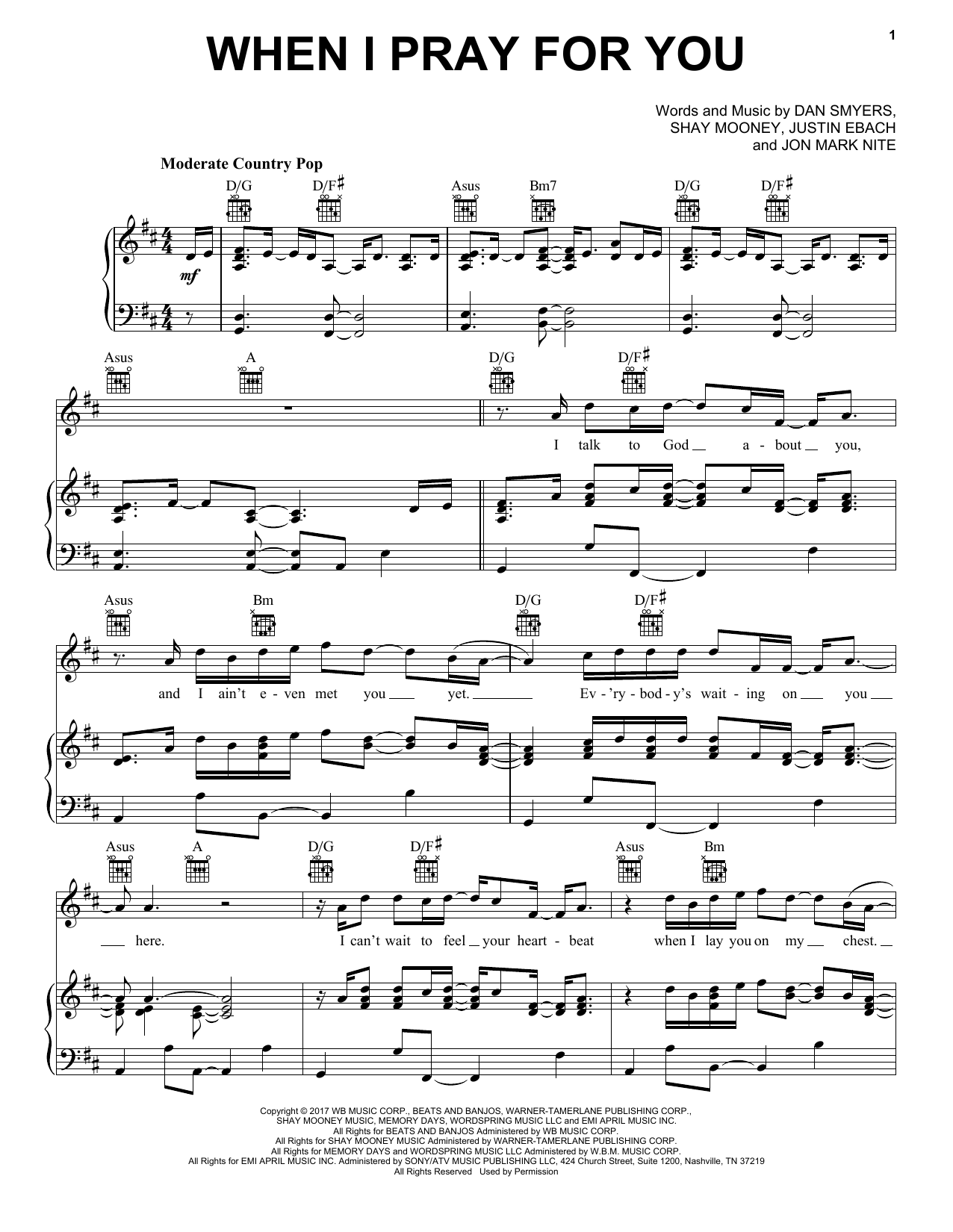 Dan + Shay When I Pray For You Sheet Music