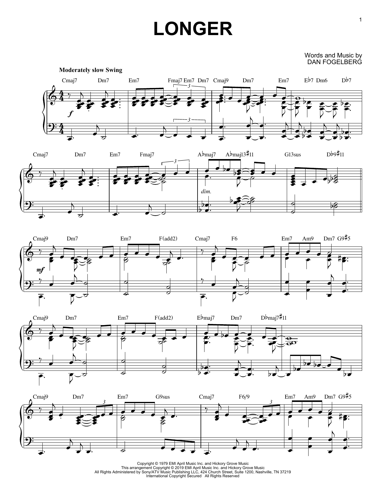 Dan Fogelberg Longer [Jazz version] Sheet Music