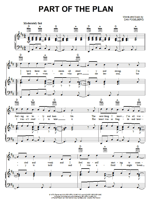 Dan Fogelberg Part Of The Plan Sheet Music