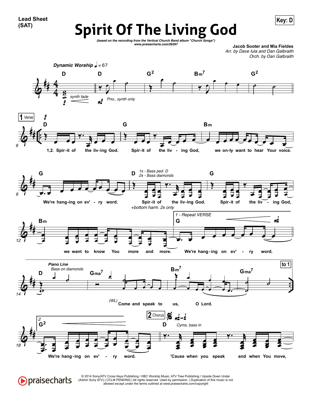 Dan Galbraith / Dave Iula Spirit of the Living God Sheet Music