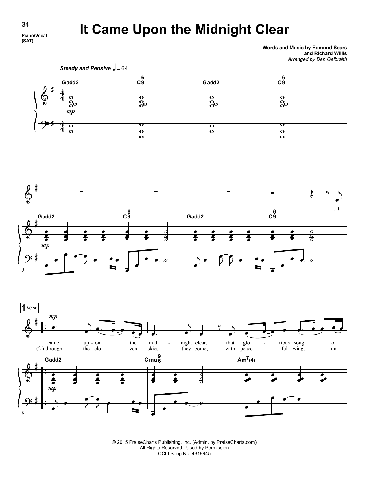 Dan Galbraith It Came Upon The Midnight Clear Sheet Music