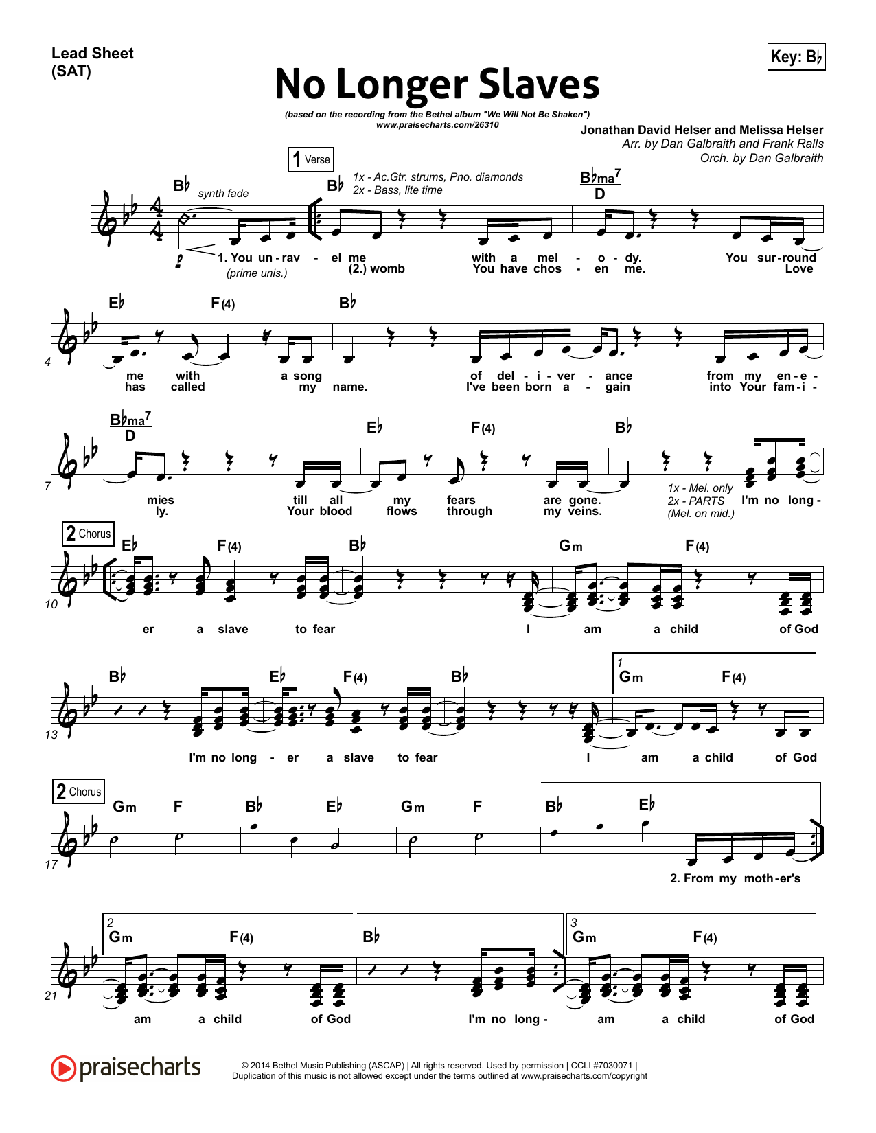 Dan Galbraith No Longer Slaves Sheet Music