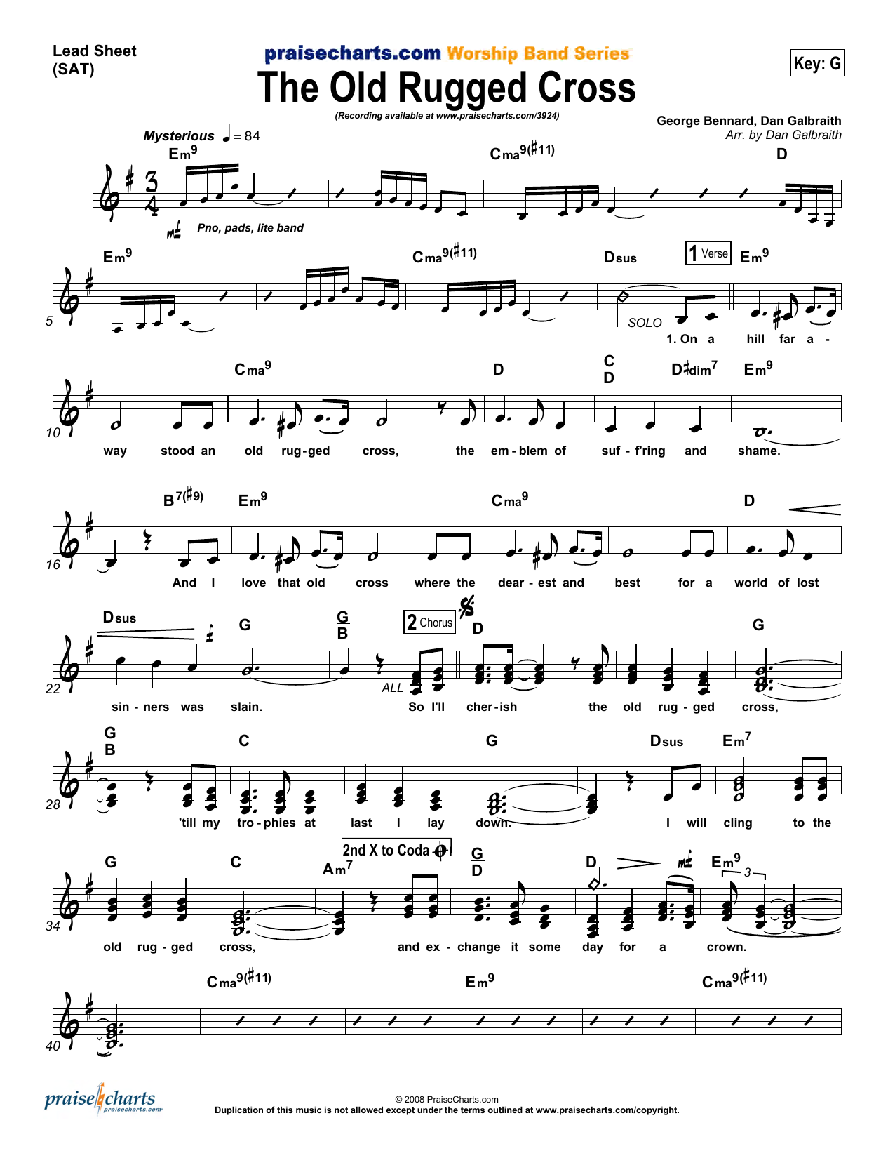 Dan Galbraith The Old Rugged Cross Sheet Music