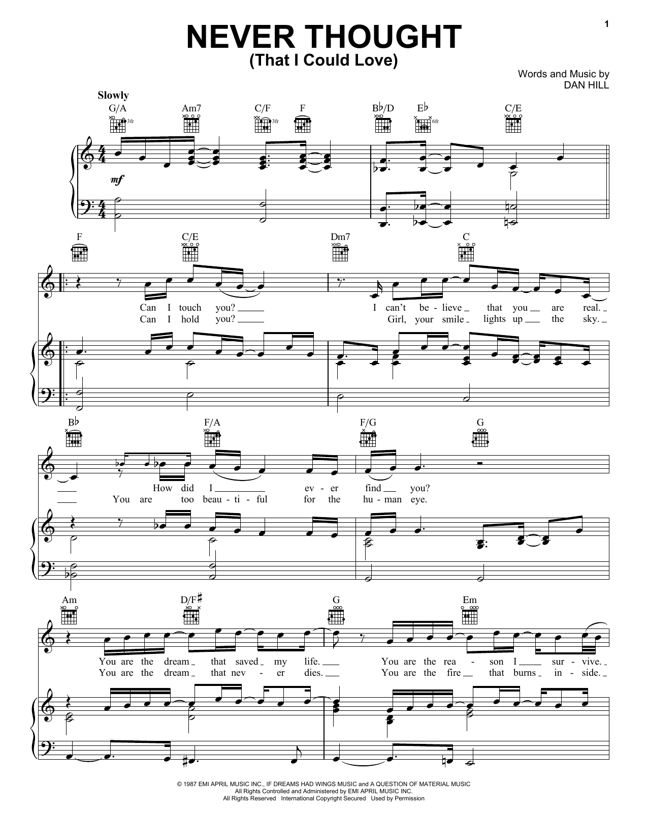Dan Hill Never Thought (That I Could Love) Sheet Music
