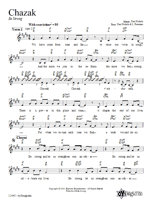 Dan Nichols Chazak Sheet Music