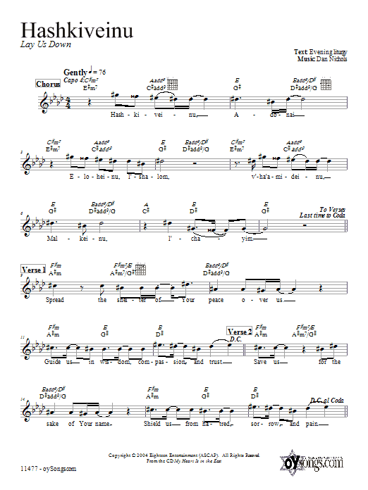 Dan Nichols Hashkiveinu Sheet Music