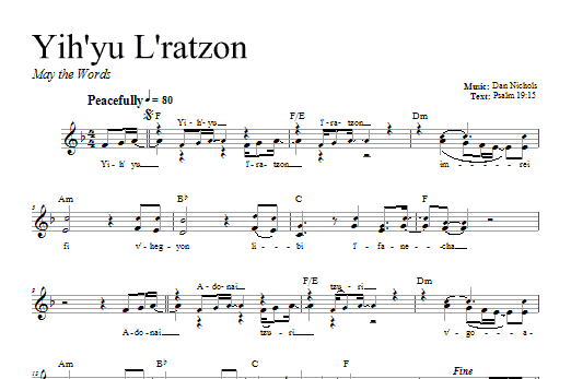 Dan Nichols Yih'yu L'ratzon Sheet Music
