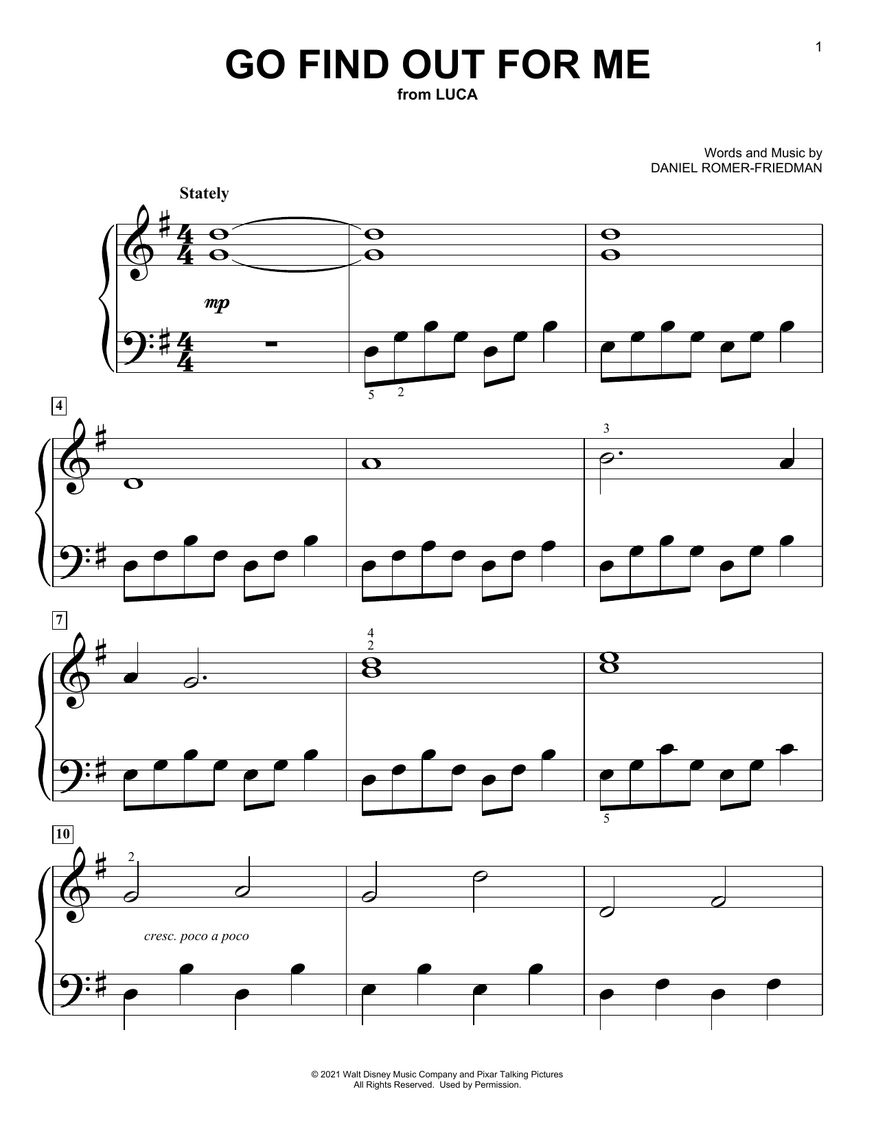 Dan Romer Go Find Out For Me (from Luca) Sheet Music
