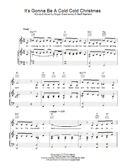 Dana It's Gonna Be A Cold Cold Christmas Sheet Music