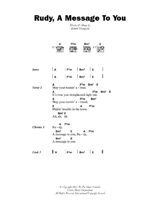 Dandy Livingstone Rudy, A Message To You Sheet Music
