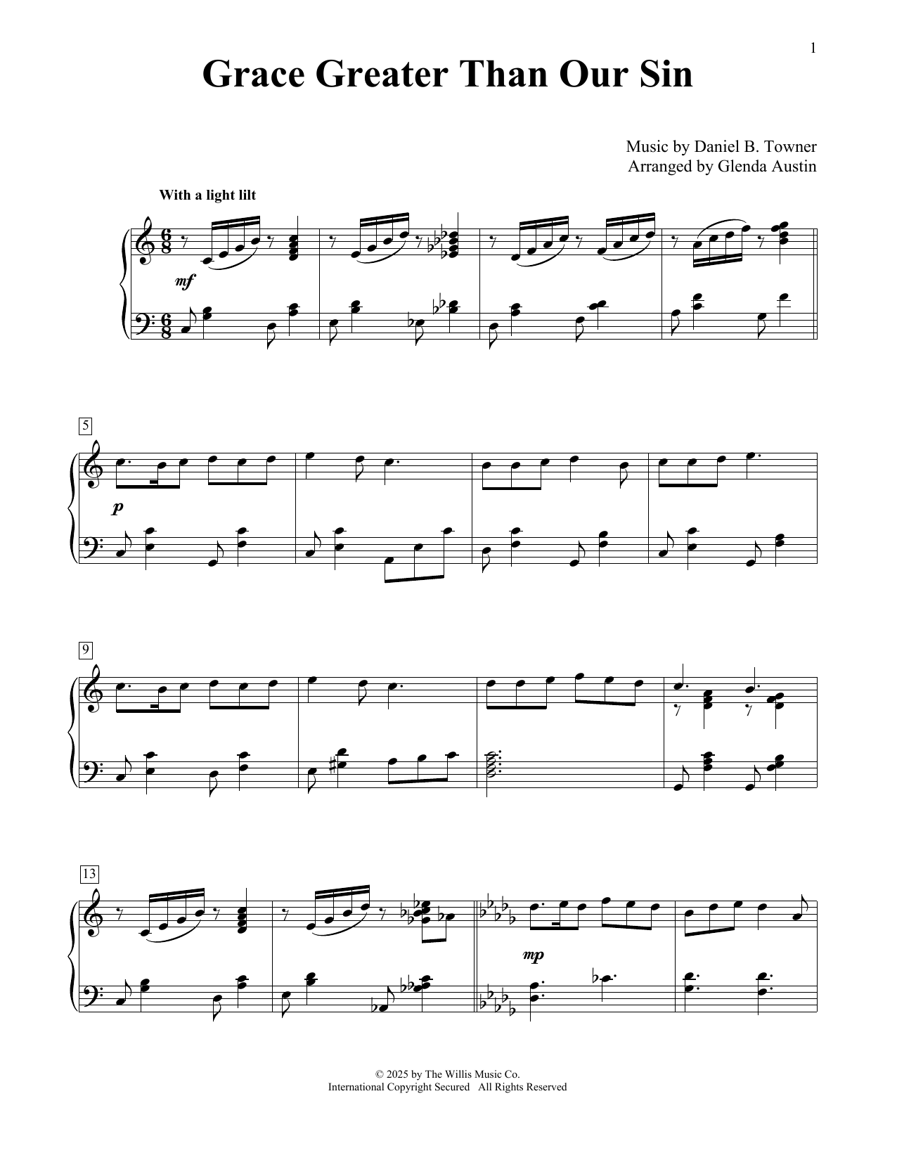 Daniel B. Towner Grace Greater Than Our Sin (arr. Glenda Austin) Sheet Music