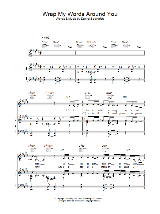 Daniel Bedingfield Wrap My Words Around You Sheet Music