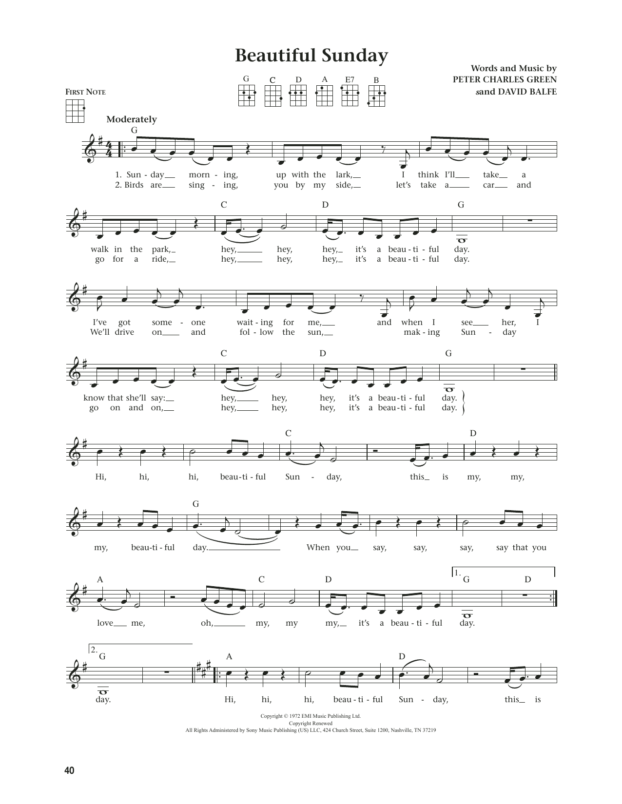 Daniel Boone Beautiful Sunday (from The Daily Ukulele) (arr. Jim Beloff) Sheet Music
