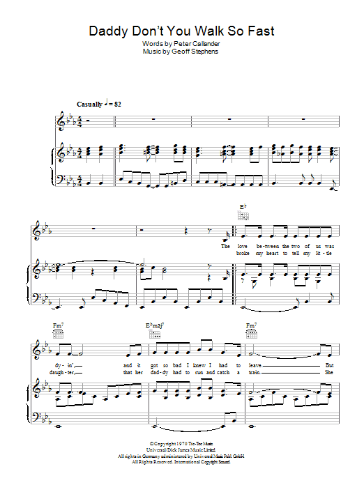 Daniel Boone Daddy Don't You Walk So Fast Sheet Music