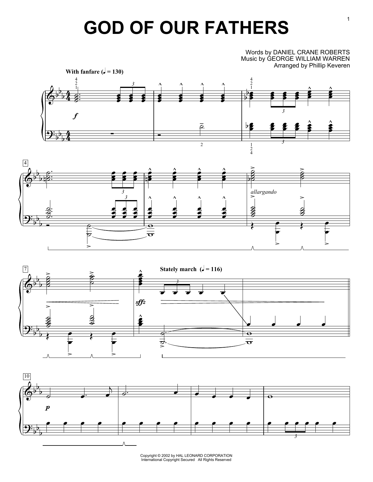 Daniel Crane Roberts God Of Our Fathers (arr. Phillip Keveren) Sheet Music