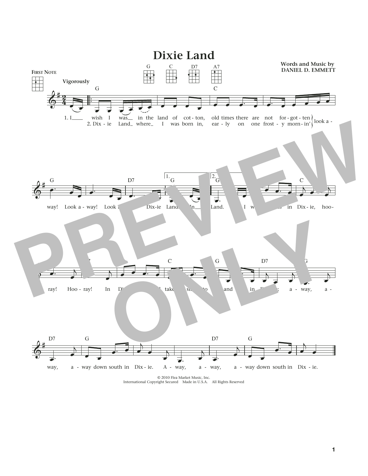 Daniel Emmitt Dixie Land (from The Daily Ukulele) (arr. Liz and Jim Beloff) Sheet Music