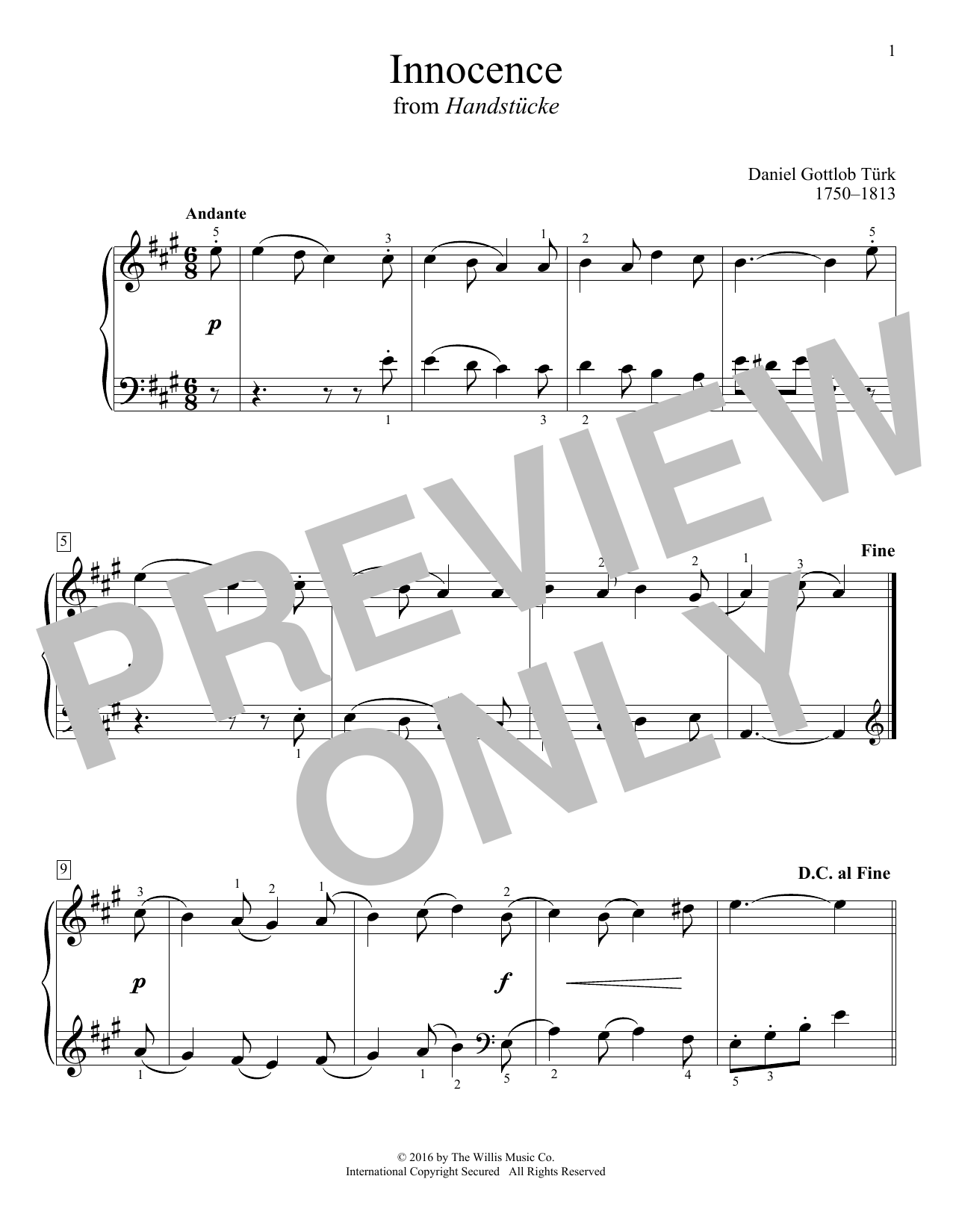 Daniel Gottlob Türk Innocence Sheet Music