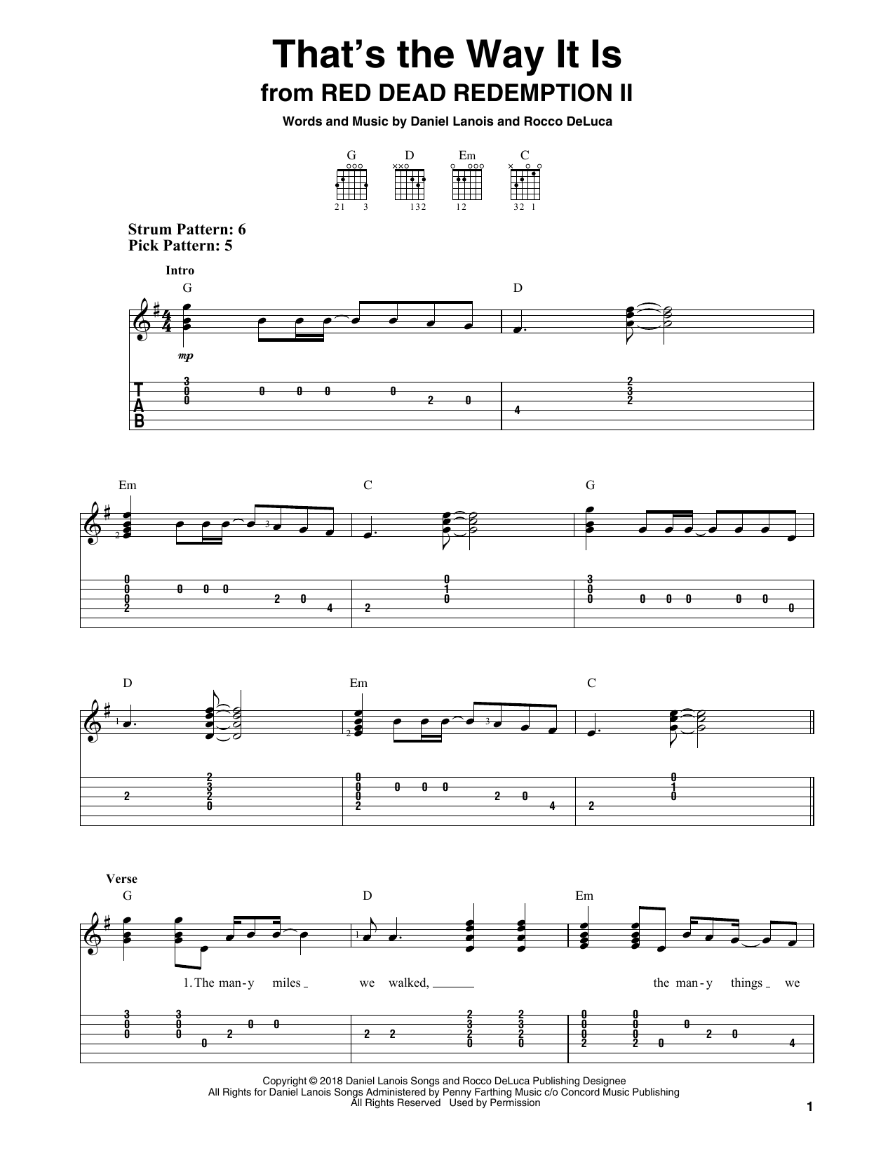 Daniel Lanois and Rocco DeLuca That's The Way It Is (from Red Dead Redemption II) Sheet Music