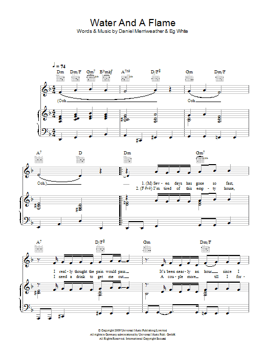 Daniel Merriweather featuring Adele Water And A Flame Sheet Music