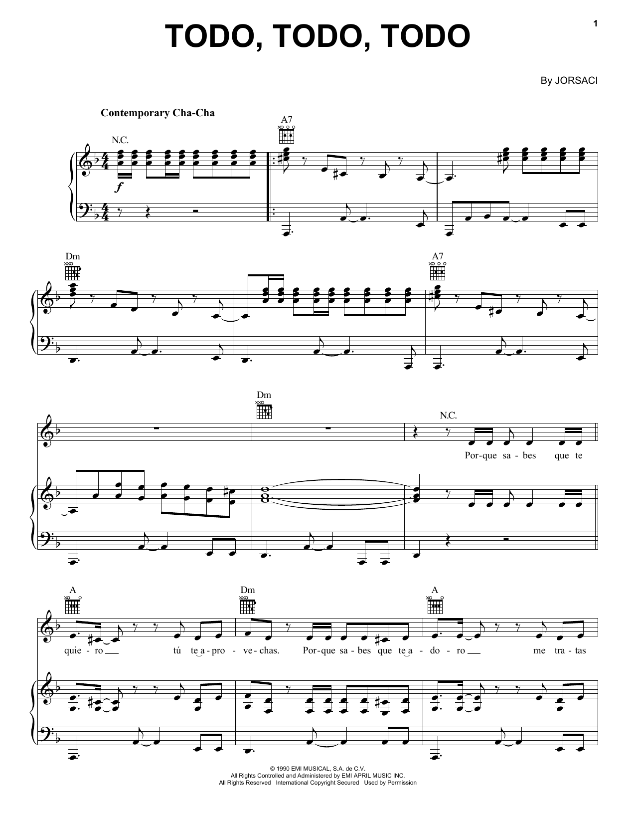 Daniela Romo Todo, Todo, Todo Sheet Music