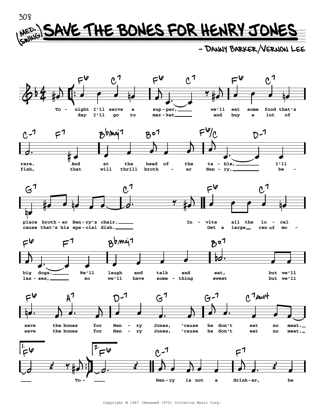 Danny Barker Save The Bones For Henry Jones (Low Voice) Sheet Music