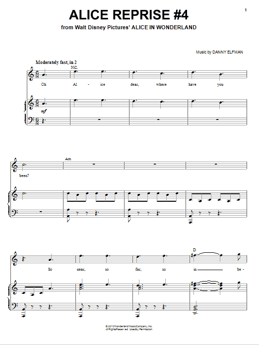 Danny Elfman Alice Reprise #4 Sheet Music