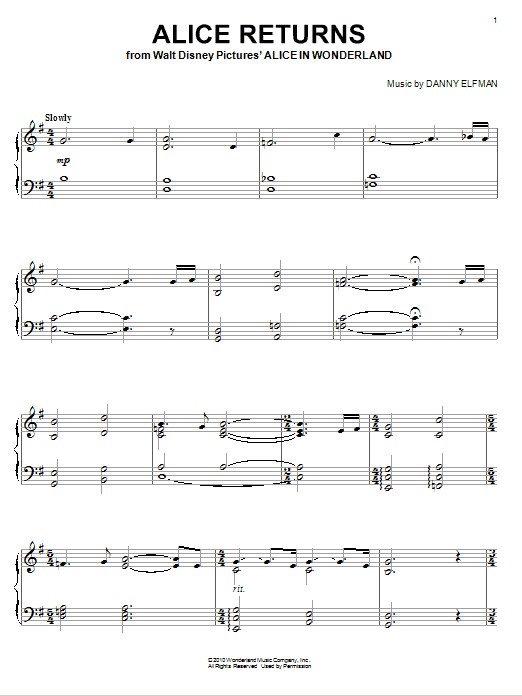 Danny Elfman Alice Returns Sheet Music