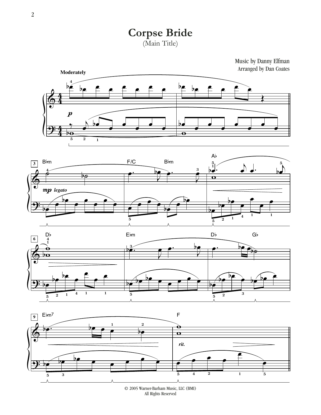 Danny Elfman Corpse Bride (Main Title) (arr. Dan Coates) Sheet Music